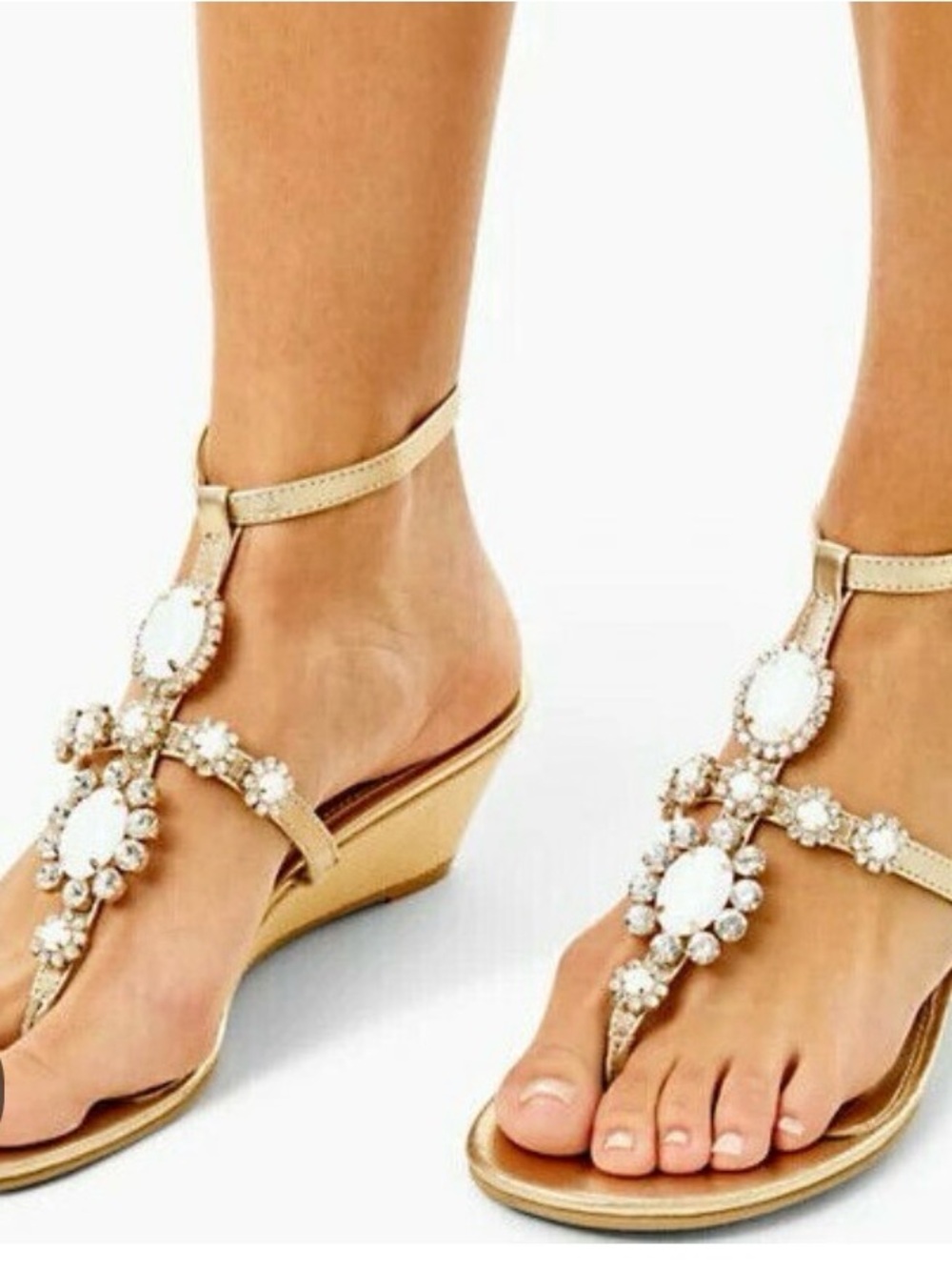 Lilly Pulitzer Gold Jeweled T-Strap Wedge Sandals